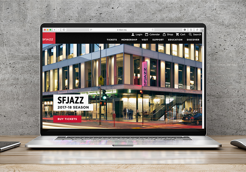 SFJAZZ Responsive Website Redesign Home Page Displayed on Laptop
