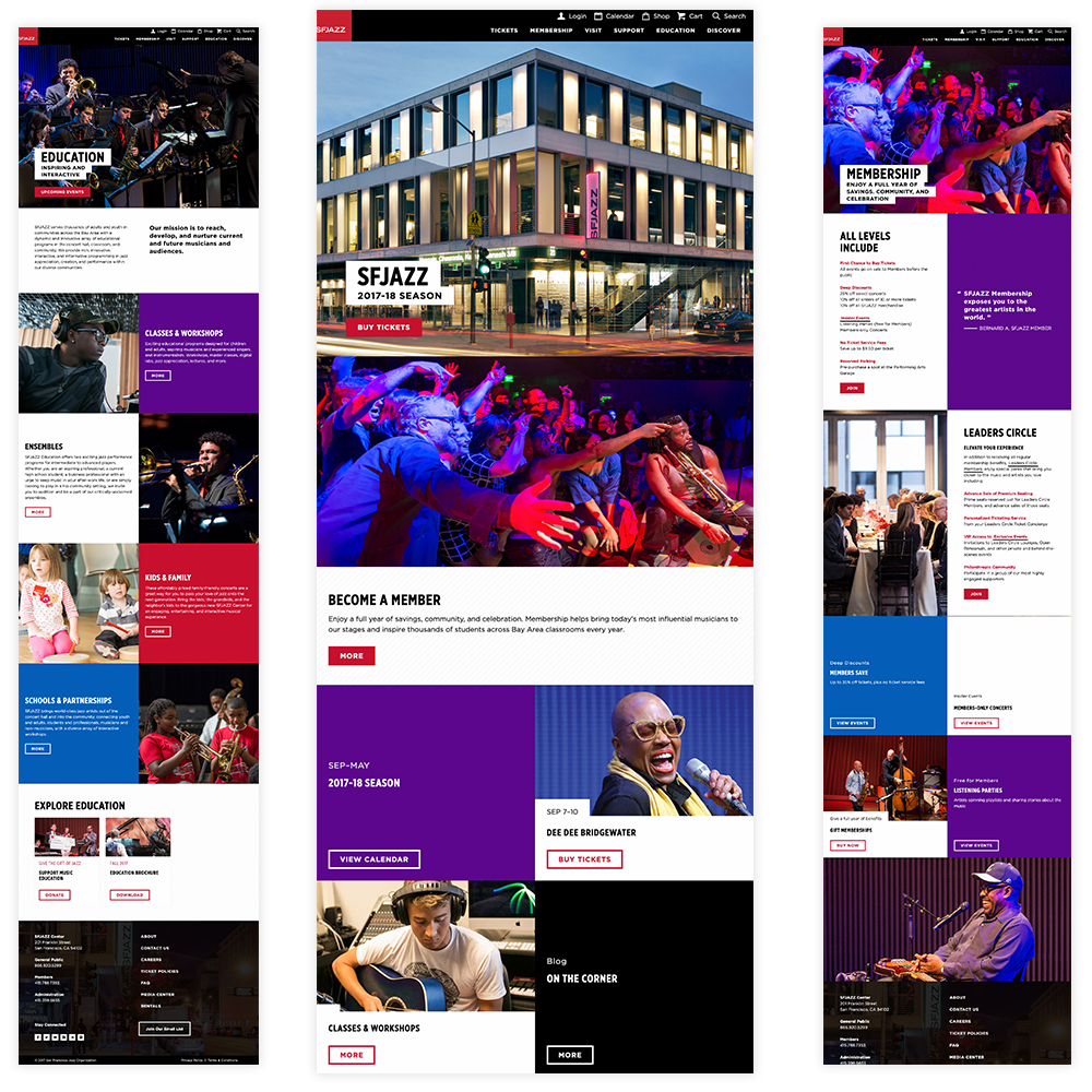 SFJAZZ Responsive Website Redesign Home, Discover and Education Web Pages