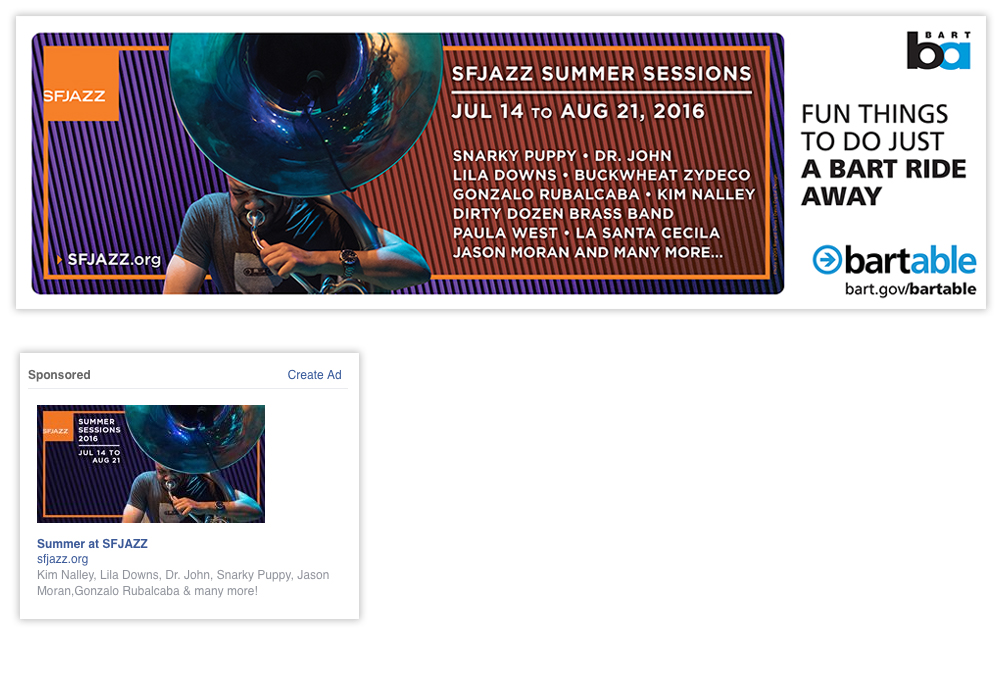 SFJAZZ Summer Sessions 16 Outdoor Banner and Facebook Ad