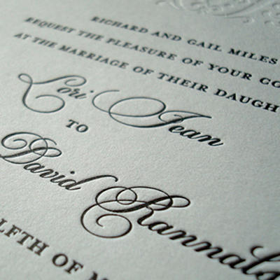 Custom Designed Letterpress Wedding Invitation with Blind Emboss